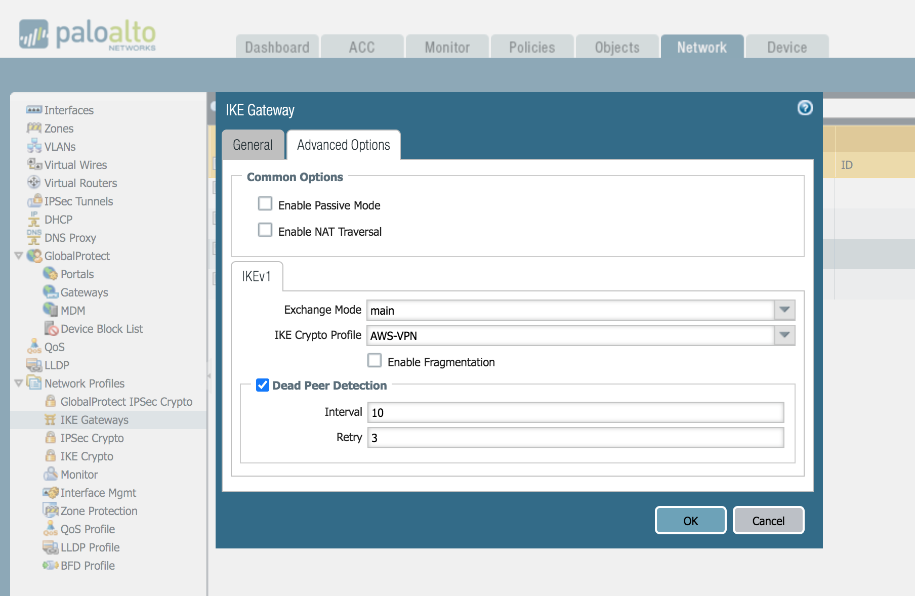 palo alto networks vpn ike gateway not working